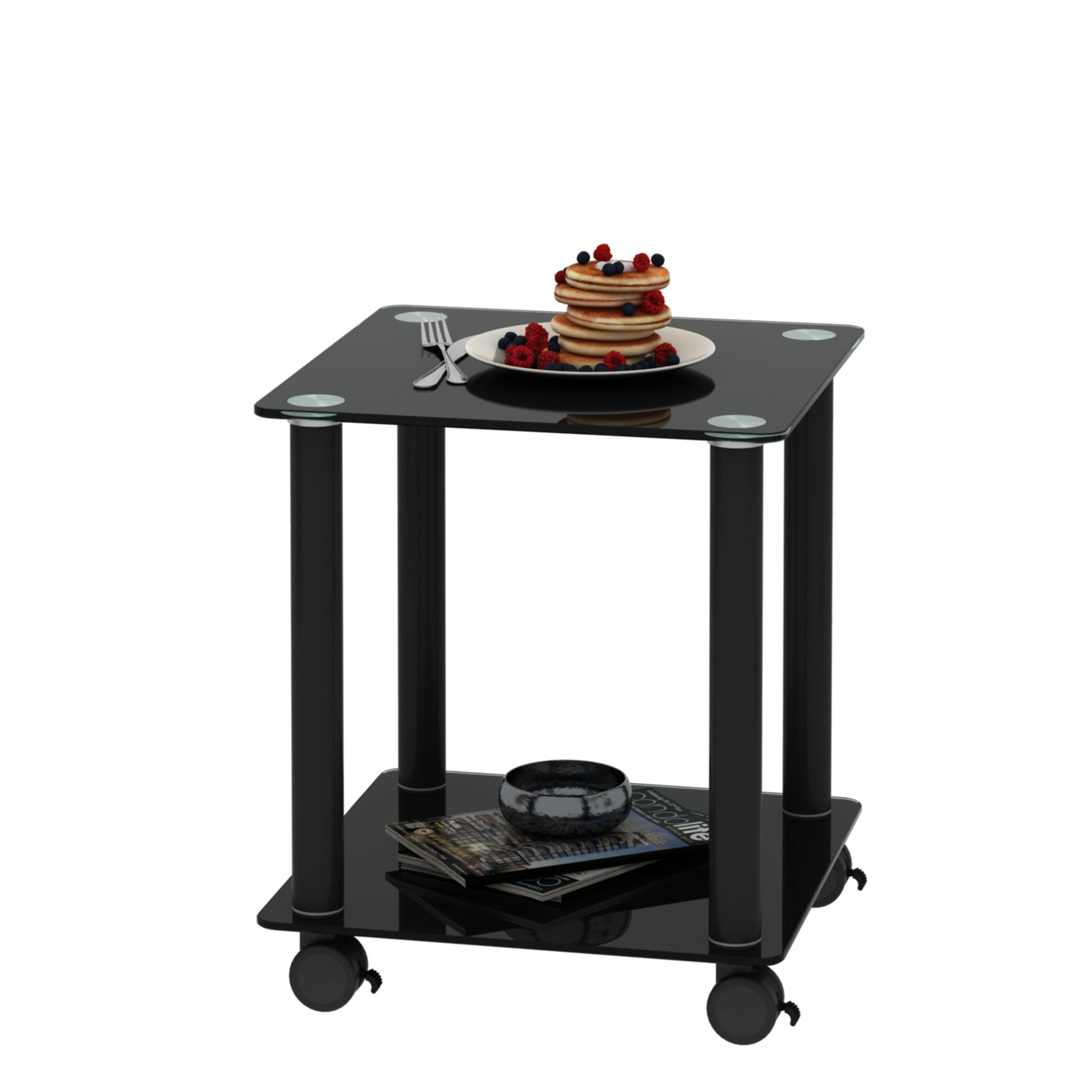 2 Piece Black Side Table2 Tier Space End Table ,Modern Night Stand, Sofa Table, Side Table With Storage Shelve Black Glass