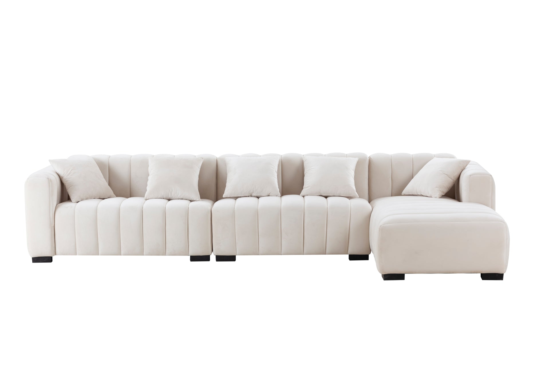 L Shape Sectional Sofa With Deep Tufted Velvet Upholstered Right Chaise Modular Sofa Beige Beige Fabric