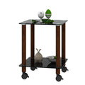 1 Piece Black Walnut Side Table2 Tier Space End Table ,Modern Night Stand, Sofa Table, Side Table With Storage Shelve Black Glass