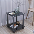 2 Piece Black Side Table2 Tier Space End Table ,Modern Night Stand, Sofa Table, Side Table With Storage Shelve Black Glass
