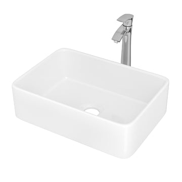19"X15" Rectangle Bathroom Sink And Faucet Combo Modern Above White Porcelain Ceramic Vessel Vanity Sink Art Basin& Chrome Single Lever Faucet Combo White Ceramic