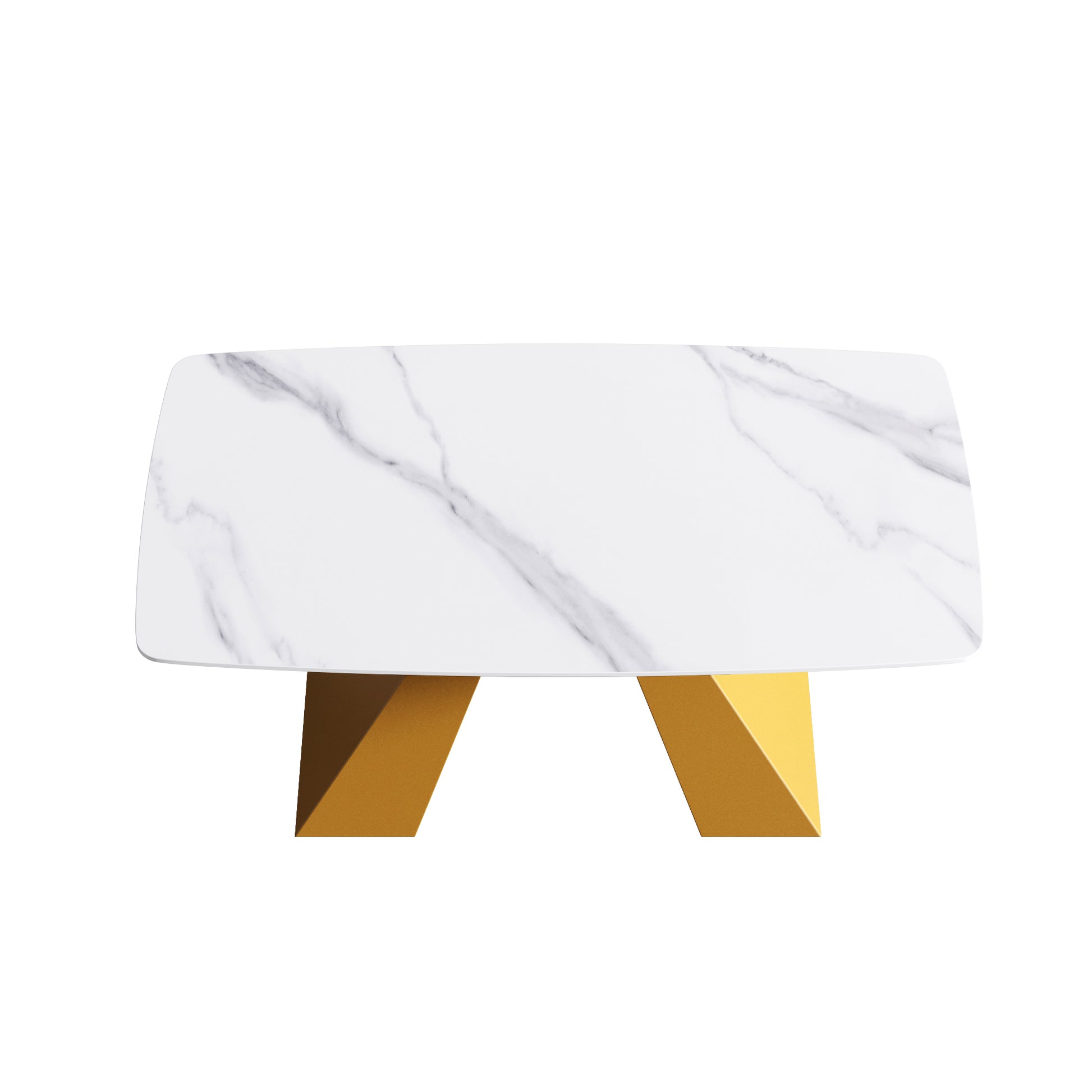 63"Modern Artificial Stone White Curved Golden Metal Leg Dining Table 6 People White Metal Sintered Stone