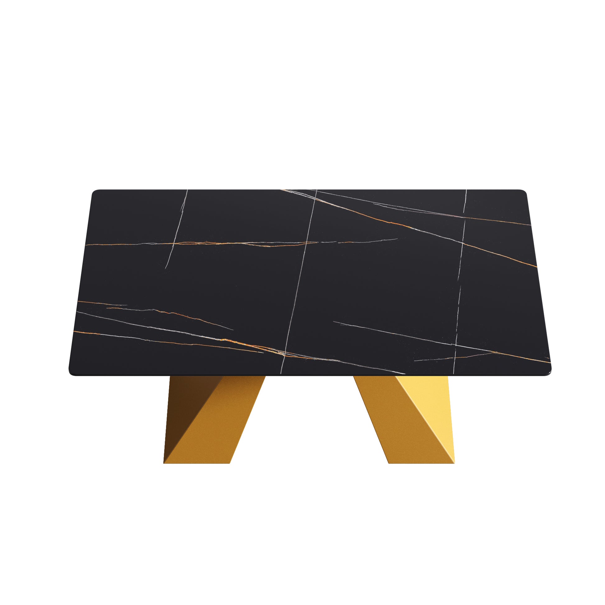 63"Modern Artificial Stone Black Straight Edge Golden Metal Leg Dining Table 6 People Black Metal Sintered Stone
