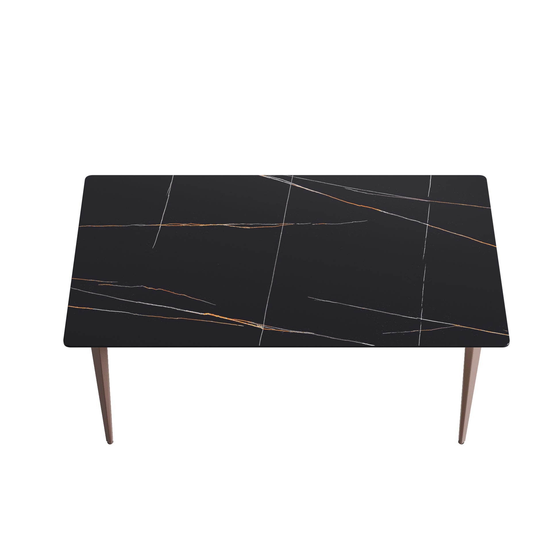63"Modern Artificial Stone Black Straight Edge Metal Leg Dining Table 6 People Black Metal Sintered Stone