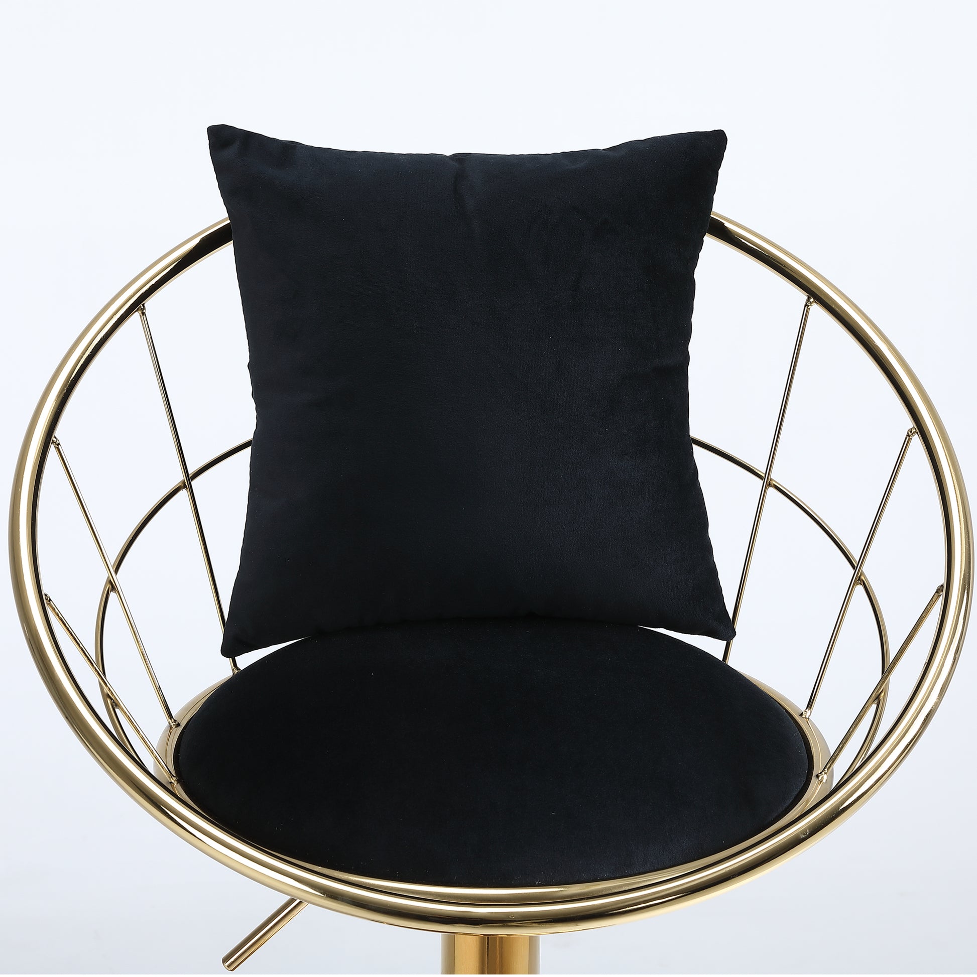 Black Velvet Bar Chair, Pure Gold Plated, Unique Design,360 Degree Rotation, Adjustable Height,Suitable For Dinning Room And Bar,Set Of 2 Black Velvet