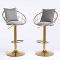 Grey Velvet Bar Chair, Pure Gold Plated, Unique Design,360 Degree Rotation, Adjustable Height,Suitable For Dinning Room And Bar,Set Of 2 Grey Velvet