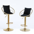 Black Velvet Bar Chair, Pure Gold Plated, Unique Design,360 Degree Rotation, Adjustable Height,Suitable For Dinning Room And Bar,Set Of 2 Black Velvet