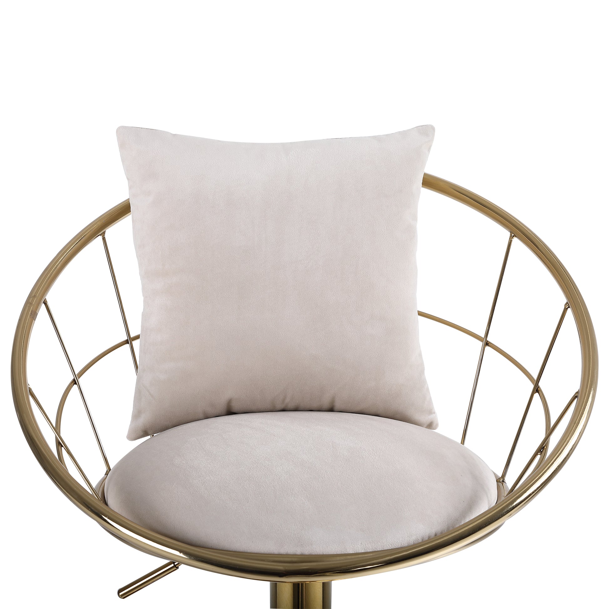 Off White Velvet Bar Chair, Pure Gold Plated, Unique Design,360 Degree Rotation, Adjustable Height,Suitable For Dinning Room And Bar,Set Of 2 Off White Velvet