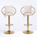 Off White Velvet Bar Chair, Pure Gold Plated, Unique Design,360 Degree Rotation, Adjustable Height,Suitable For Dinning Room And Bar,Set Of 2 Off White Velvet