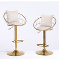 Off White Velvet Bar Chair, Pure Gold Plated, Unique Design,360 Degree Rotation, Adjustable Height,Suitable For Dinning Room And Bar,Set Of 2 Off White Velvet