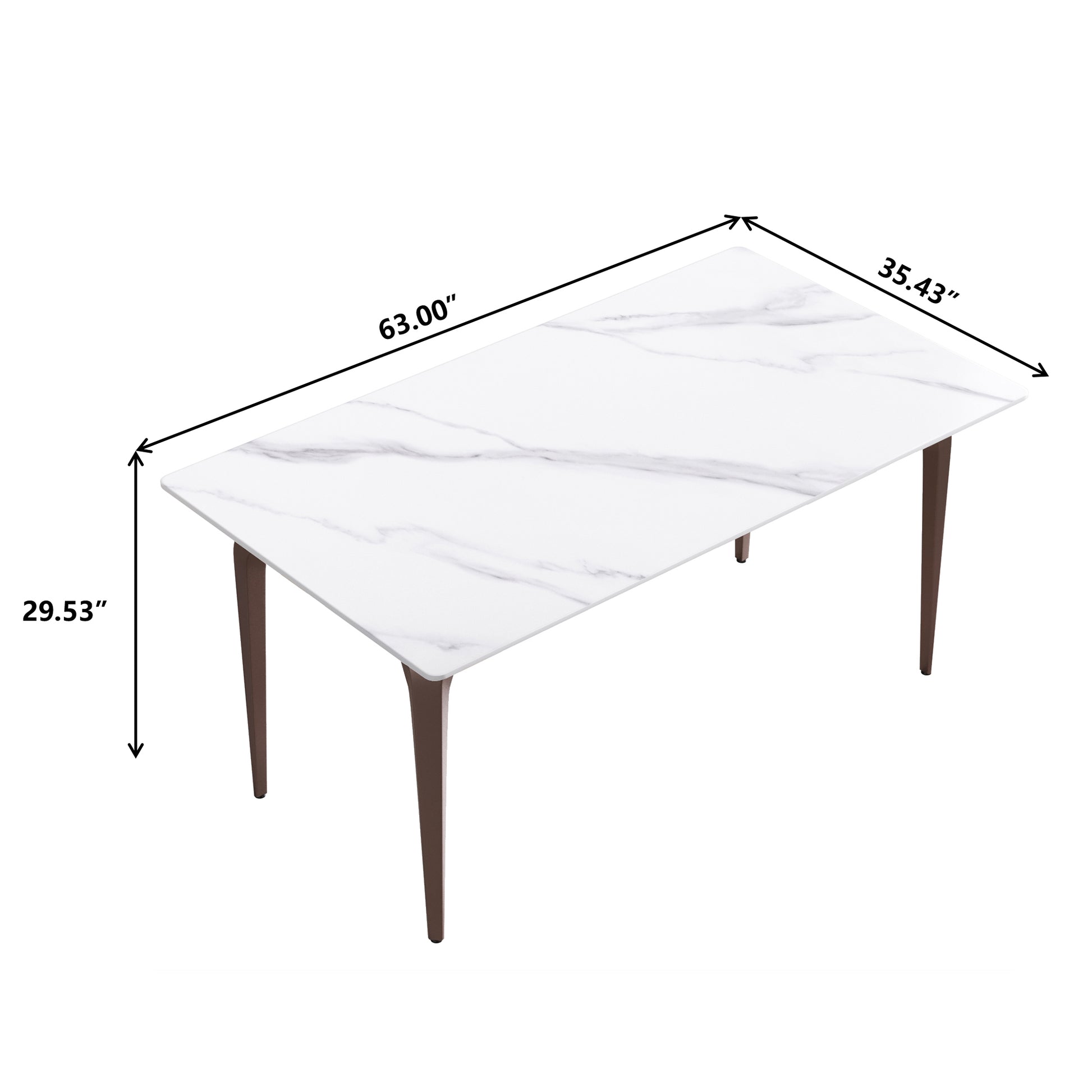63"Modern Artificial Stone White Straight Edge Metal Leg Dining Table 6 People White Metal Sintered Stone