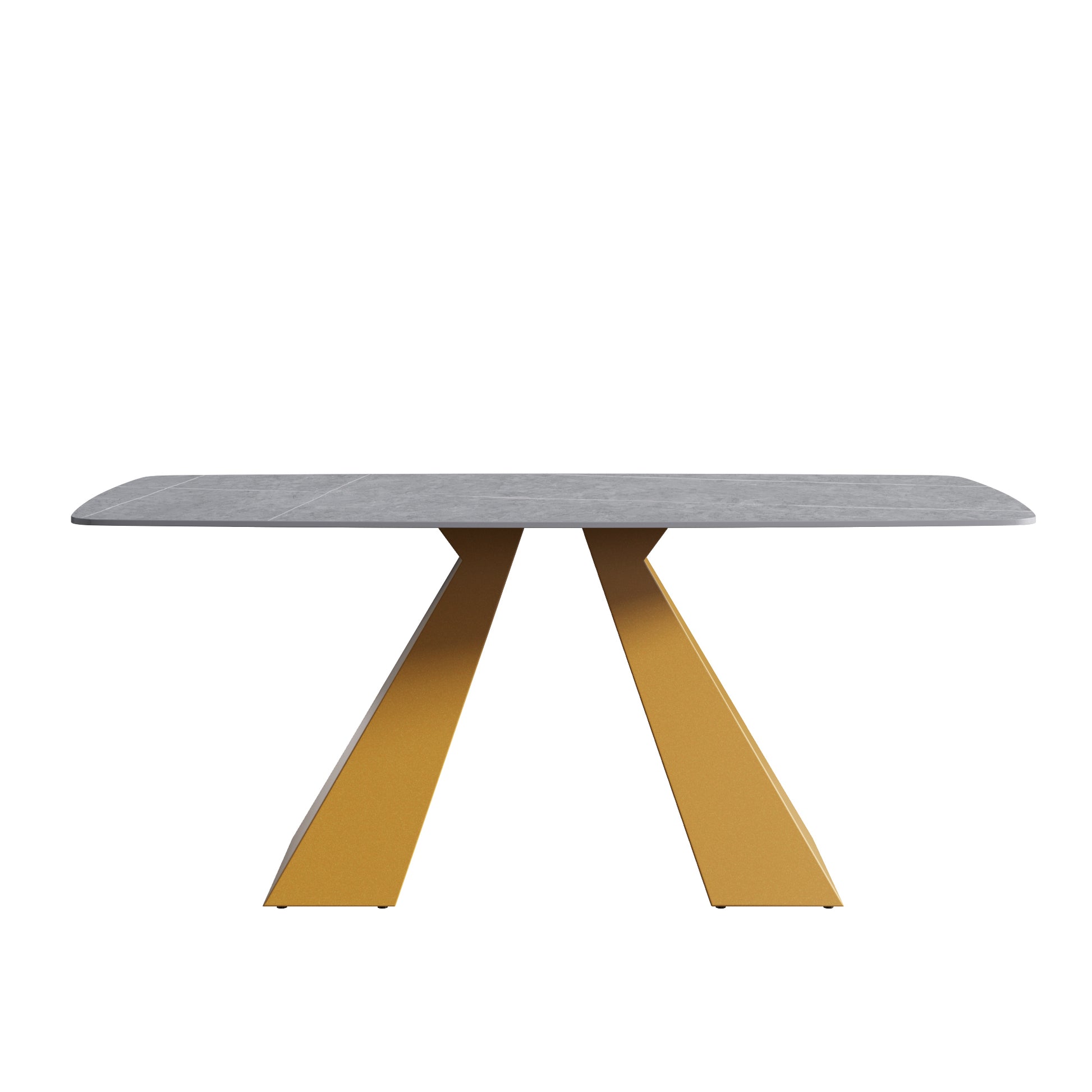 70.87"Modern Artificial Stone Gray Curved Golden Metal Leg Dining Table Can Accommodate 6 8 People Gray Metal Sintered Stone