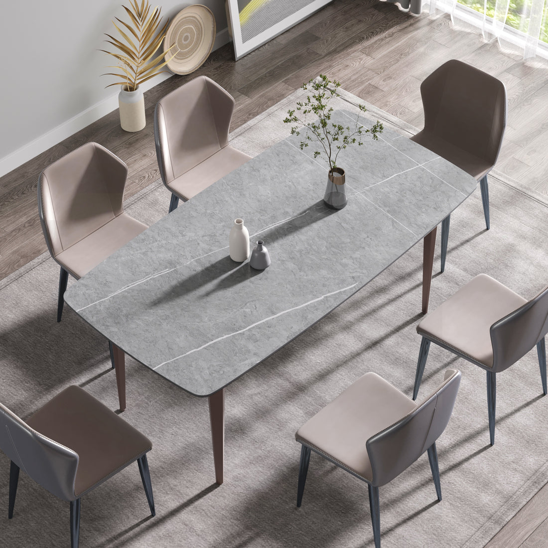 70.87"Modern Artificial Stone Gray Curved Metal Leg Dining Table Can Accommodate 6 8 People Gray Metal Sintered Stone