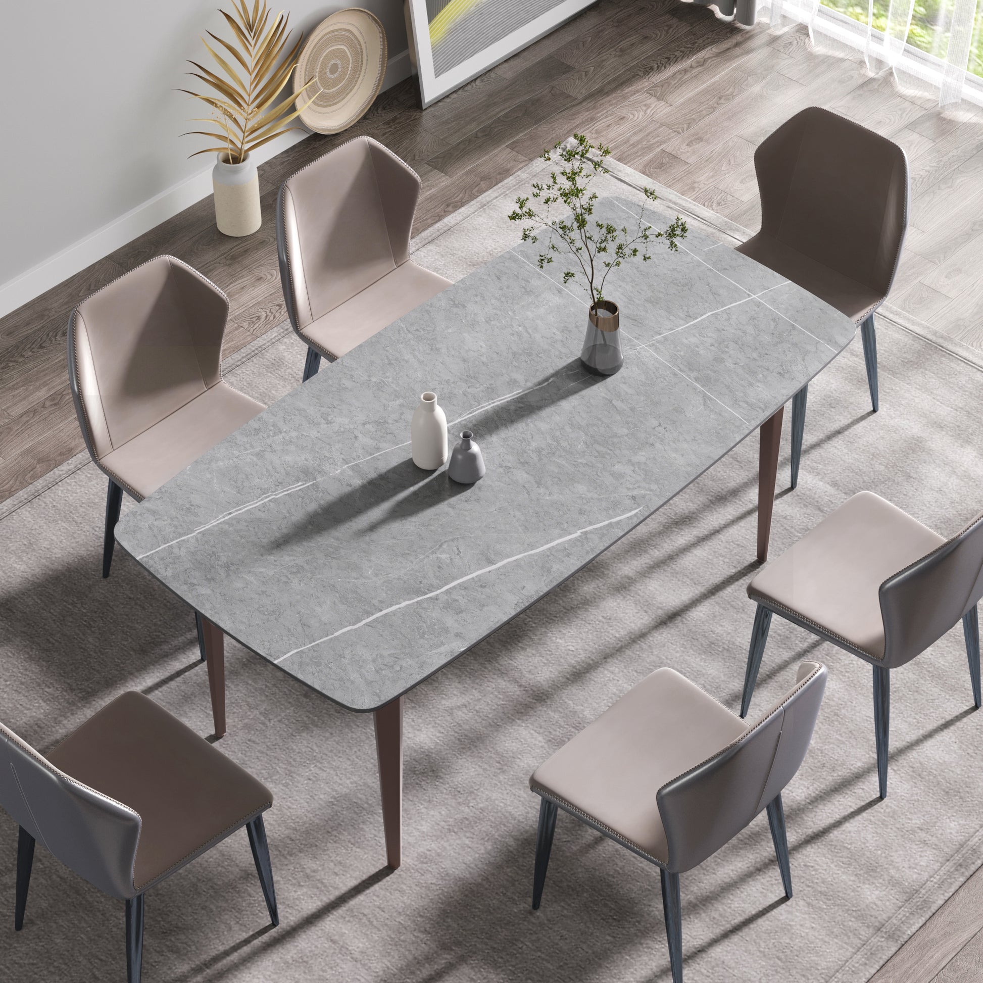 70.87"Modern Artificial Stone Gray Curved Metal Leg Dining Table Can Accommodate 6 8 People Gray Metal Sintered Stone