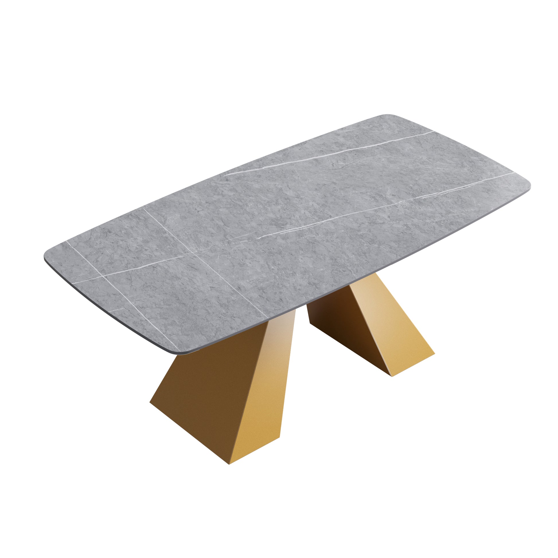 70.87"Modern Artificial Stone Gray Curved Golden Metal Leg Dining Table Can Accommodate 6 8 People Gray Metal Sintered Stone