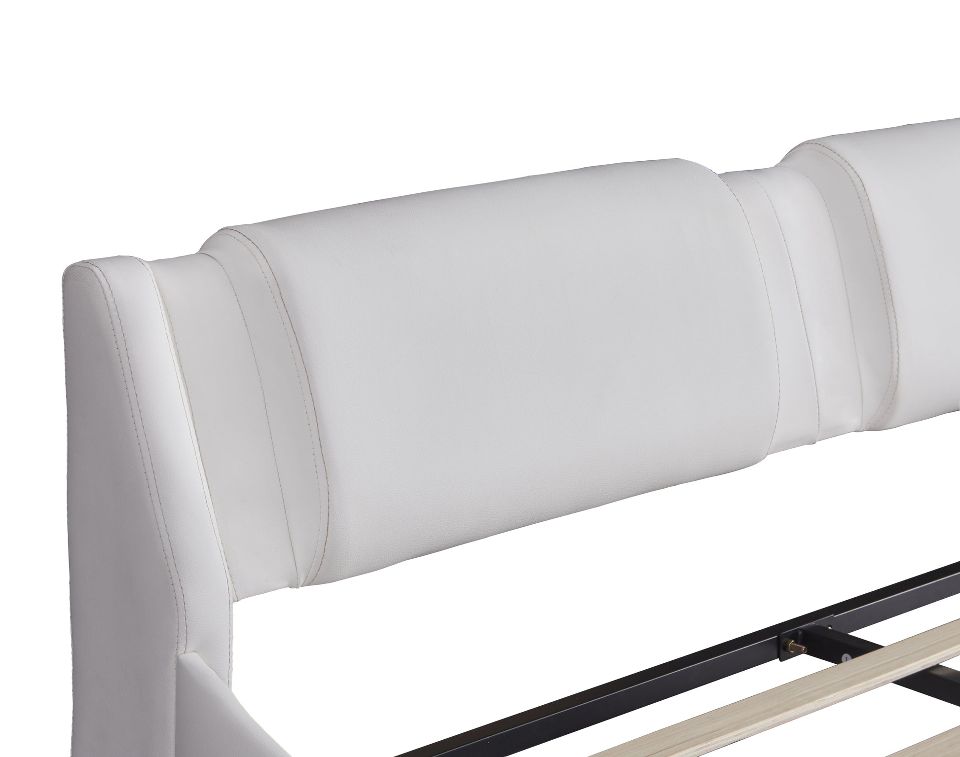 Full Size Upholstered Faux Leather Platform Bed With Led Light Bed Frame With Slatted White Full White Solid Wood