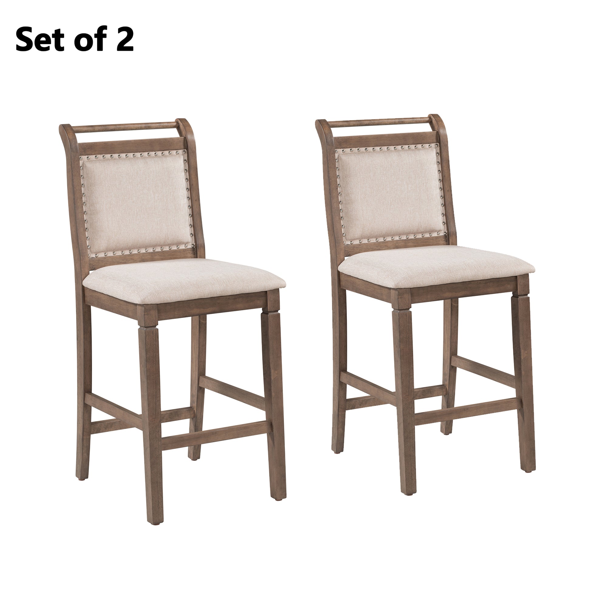3 Piece Wood Counter Height Drop Leaf Dining Table Set With 2 Upholstered Dining Chairs For Small Place, Brown Brown Wood Dining Room Folding Rubberwood Oval Dining Table With Chair Upholstered