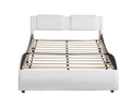 Full Size Upholstered Faux Leather Platform Bed With Led Light Bed Frame With Slatted White Full White Solid Wood