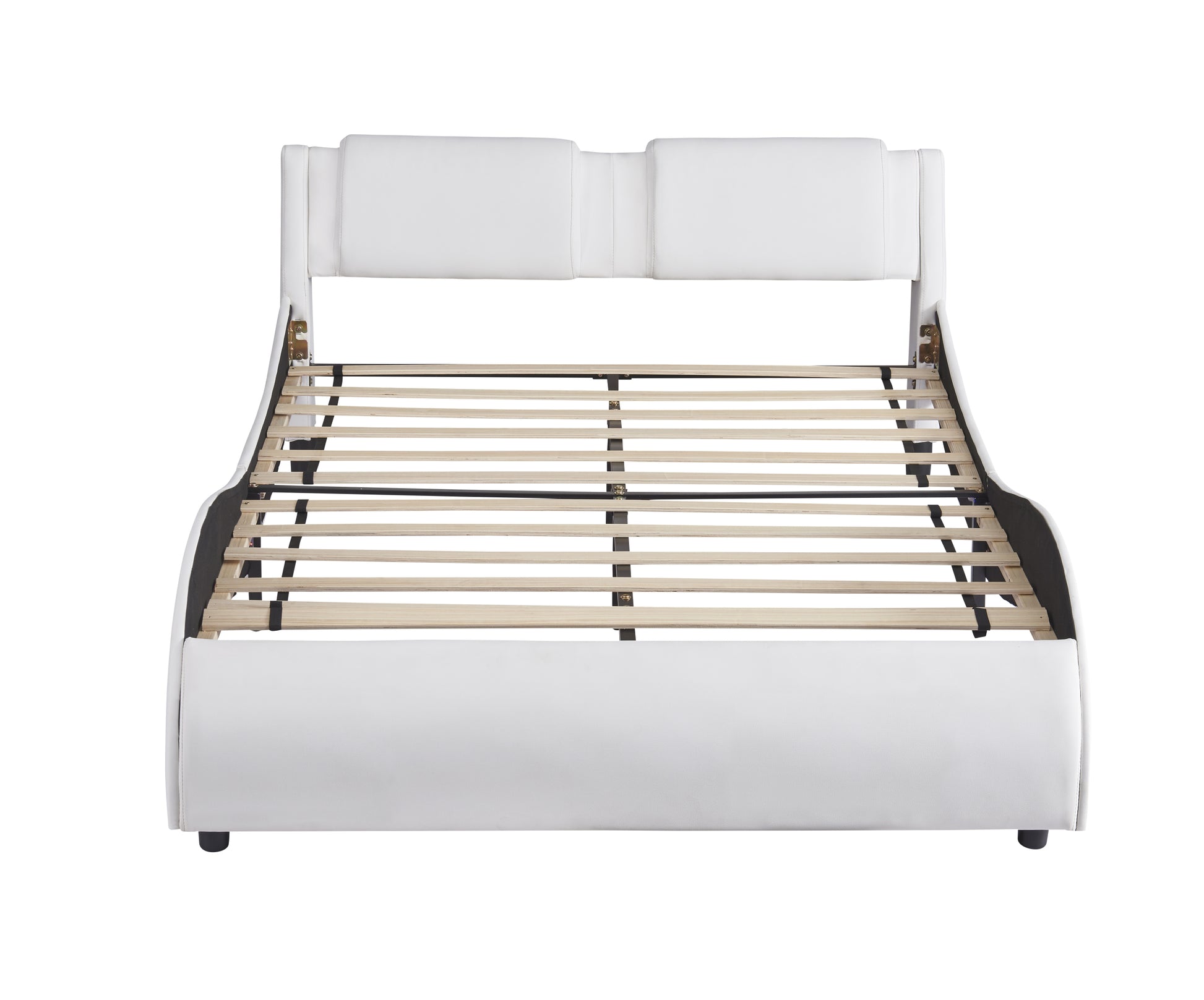 Full Size Upholstered Faux Leather Platform Bed With Led Light Bed Frame With Slatted White Full White Solid Wood