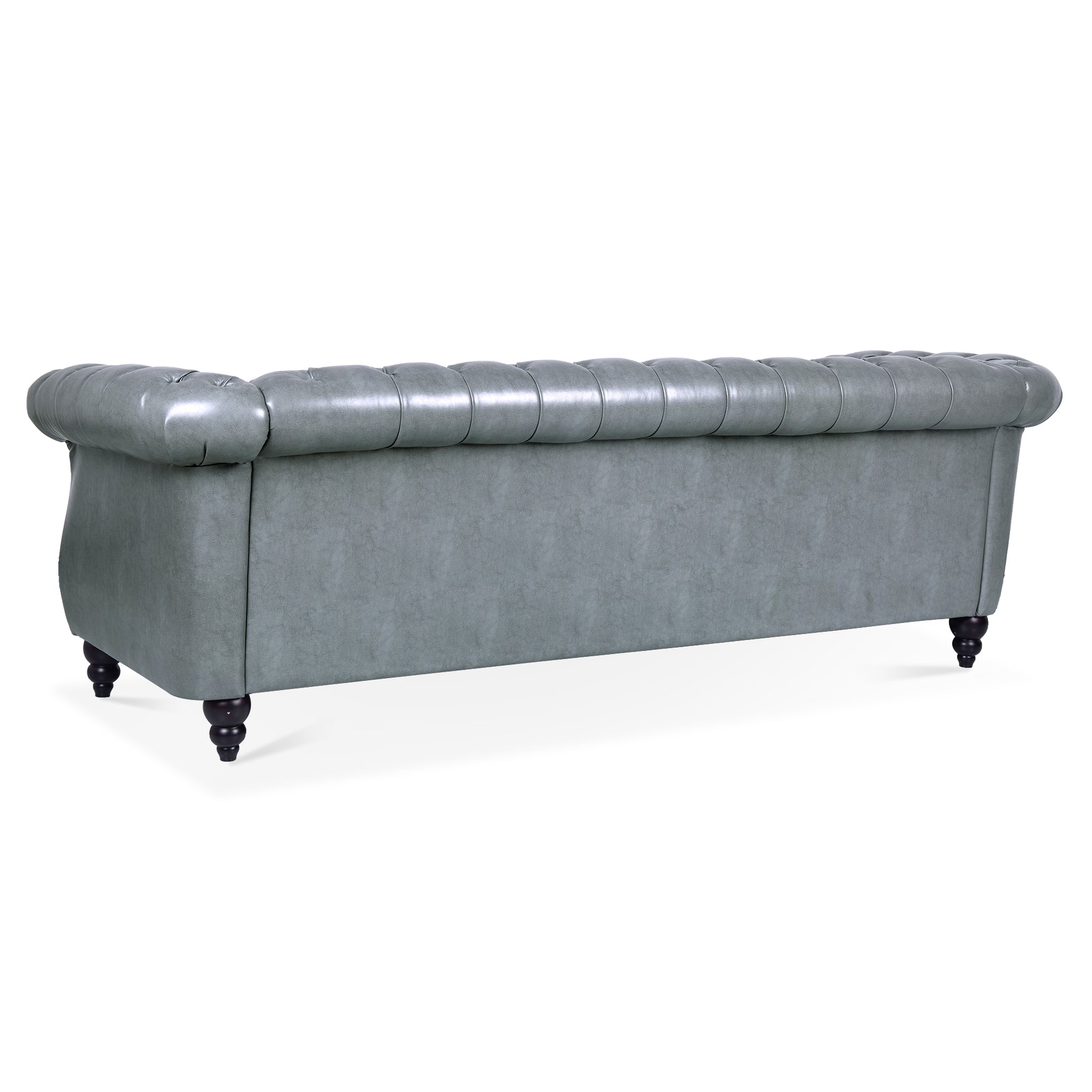 84.65" Rolled Arm Chesterfield 3 Seater Sofa. Grey Foam Pu