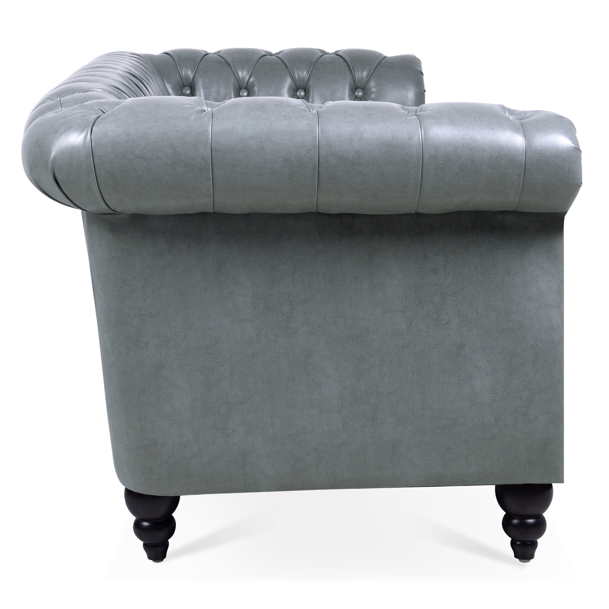 84.65" Rolled Arm Chesterfield 3 Seater Sofa. Grey Foam Pu