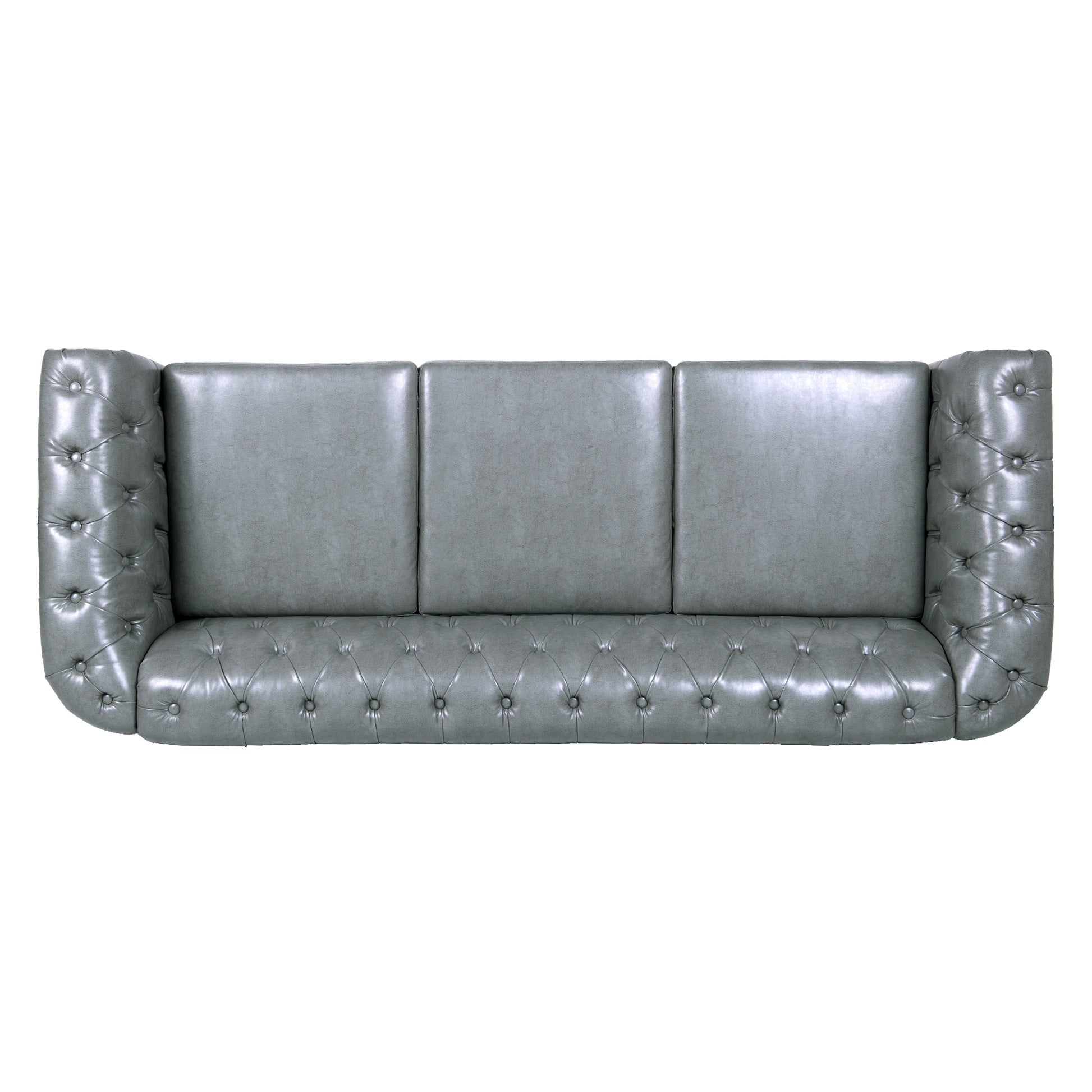 84.65" Rolled Arm Chesterfield 3 Seater Sofa. Grey Foam Pu