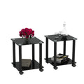 2 Piece Black Side Table2 Tier Space End Table ,Modern Night Stand, Sofa Table, Side Table With Storage Shelve Black Glass