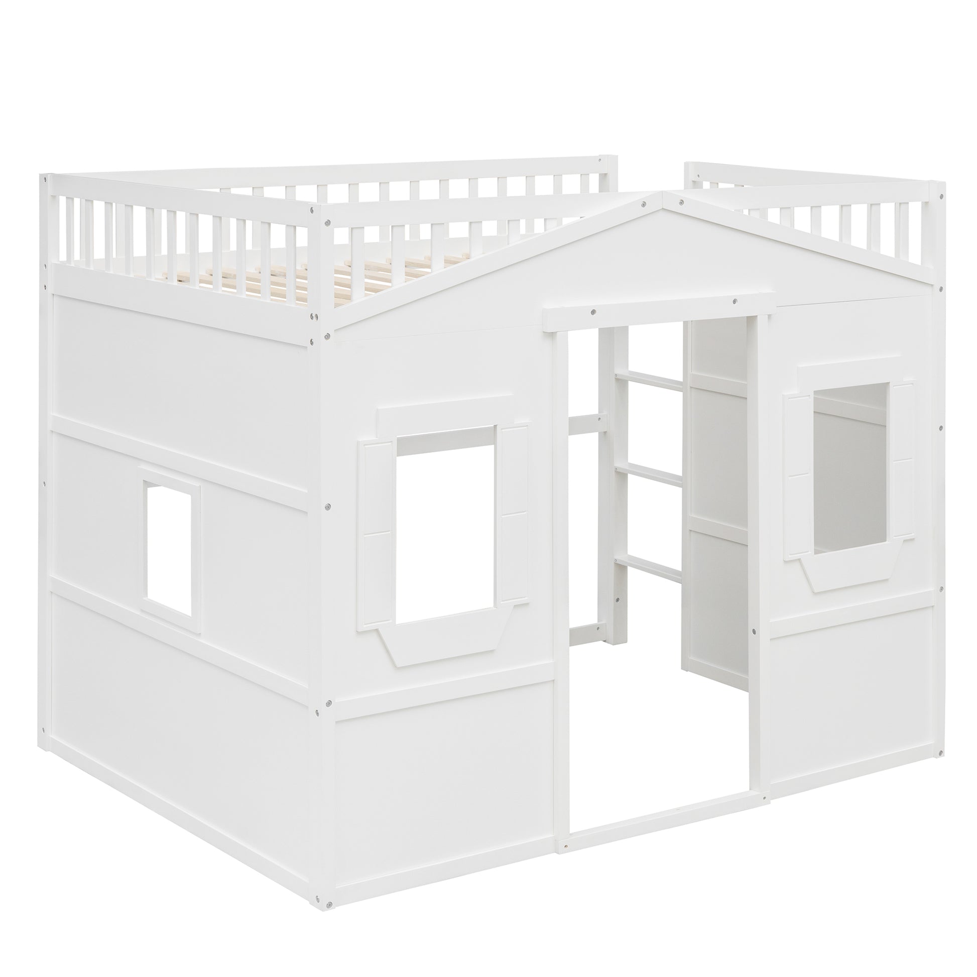 Full Size House Loft Bed With Ladder White Full White Solid Wood