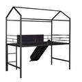 Metal House Bed With Slide, Twin Size Metal Loft Bed With Two Sided Writable Wooden Board Black Black Metal