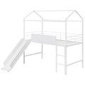 Metal House Bed With Slide, Twin Size Metal Loft Bed With Two Sided Writable Wooden Board White White Metal