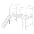 Metal House Bed With Slide, Twin Size Metal Loft Bed With Two Sided Writable Wooden Board White White Metal