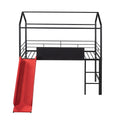 Metal House Bed With Slide, Twin Size Metal Loft Bed With Two Sided Writable Wooden Board Black And Red Black Metal