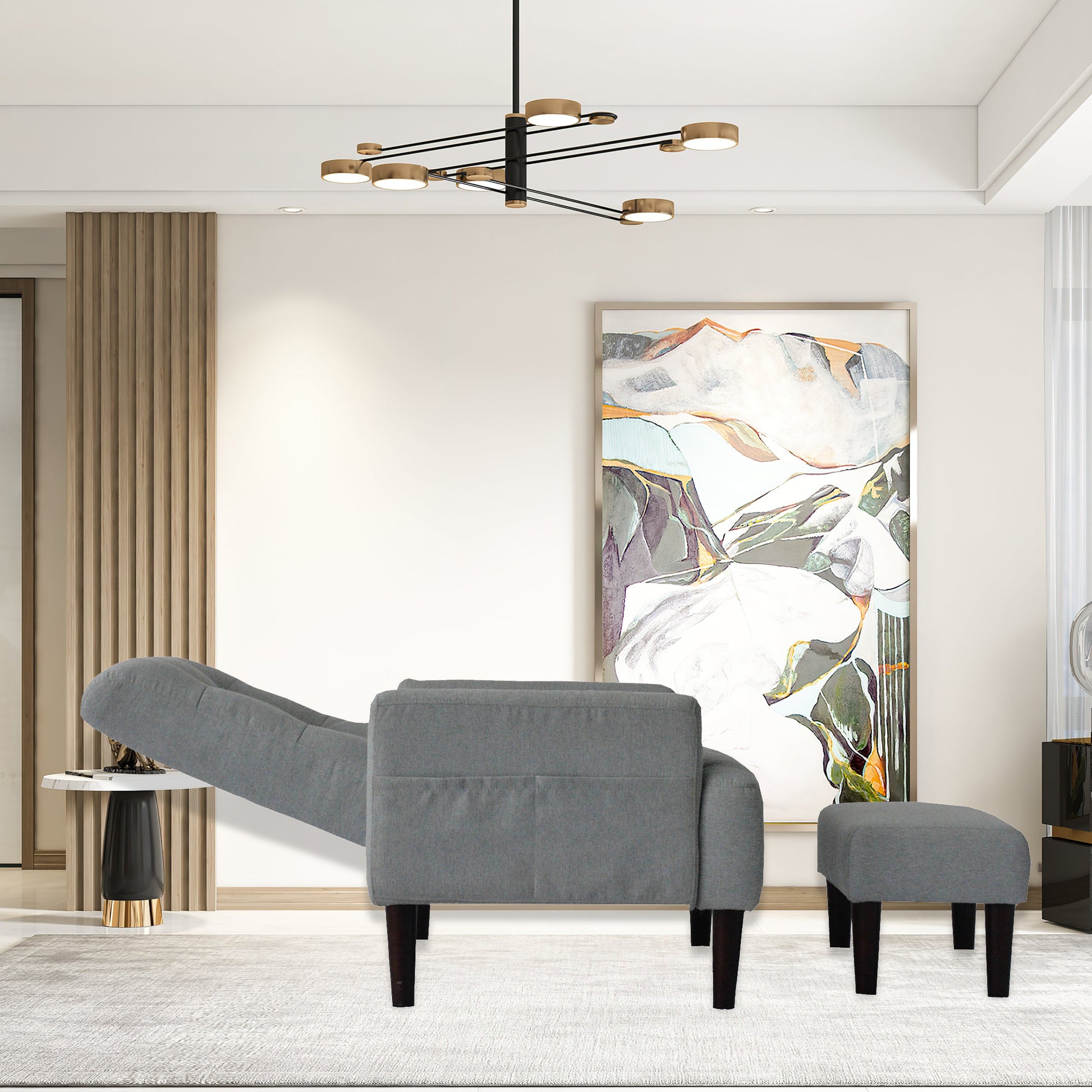 Redde Boo Modern Living Room Leisure Sofa Chair Design Gray Fabric Home Adjustable Cozy Soft Chair Cream White Modern Foam Fabric