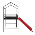 Metal House Bed With Slide, Twin Size Metal Loft Bed With Two Sided Writable Wooden Board Black And Red Black Metal