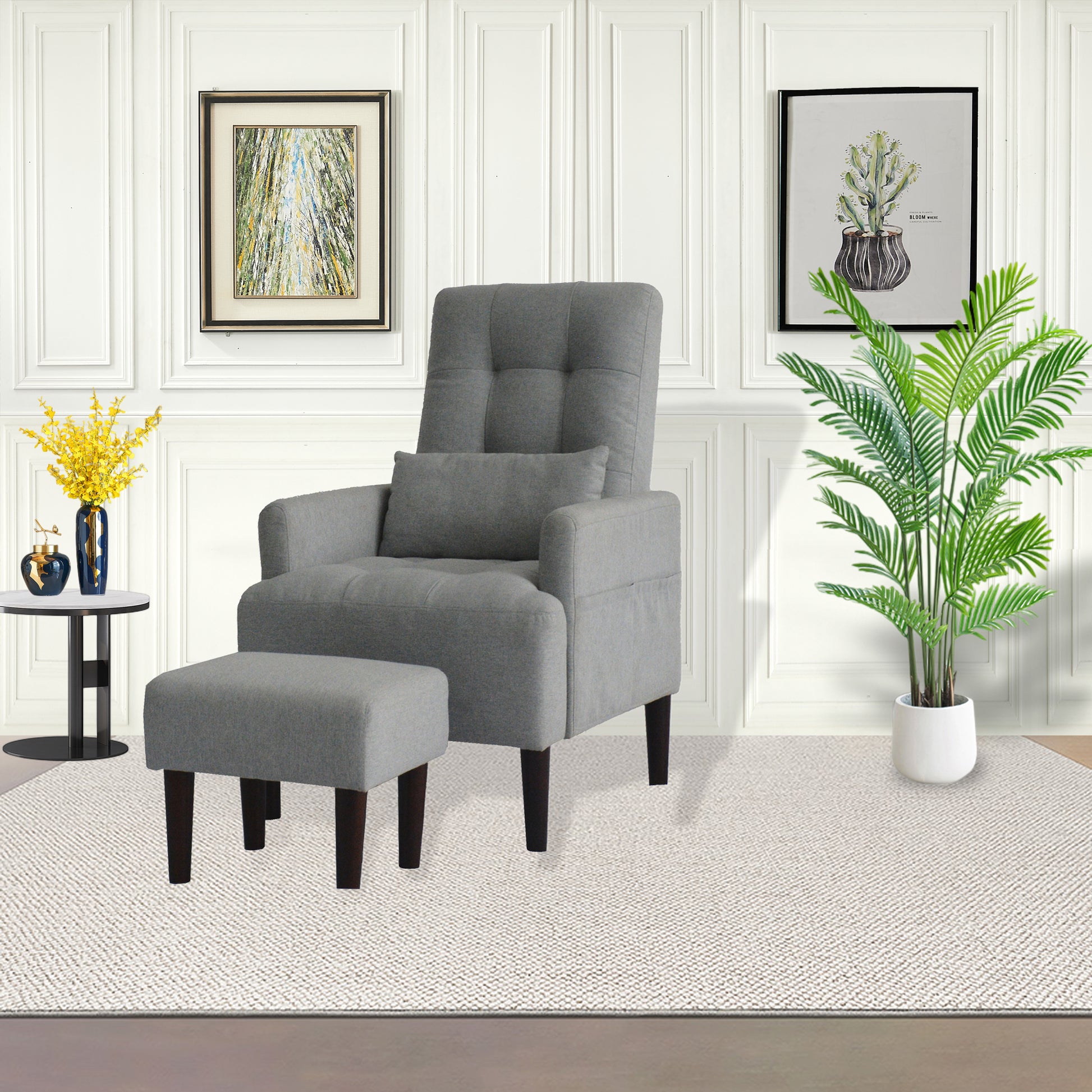 Redde Boo Modern Living Room Leisure Sofa Chair Design Gray Fabric Home Adjustable Cozy Soft Chair Cream White Modern Foam Fabric