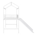 Metal House Bed With Slide, Twin Size Metal Loft Bed With Two Sided Writable Wooden Board White White Metal