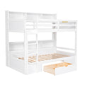 Twin Size Bunk Bed With Built In Shelves Beside Both Upper And Down Bed And Storage Drawer,White White Pine