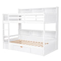 Twin Size Bunk Bed With Built In Shelves Beside Both Upper And Down Bed And Storage Drawer,White White Pine