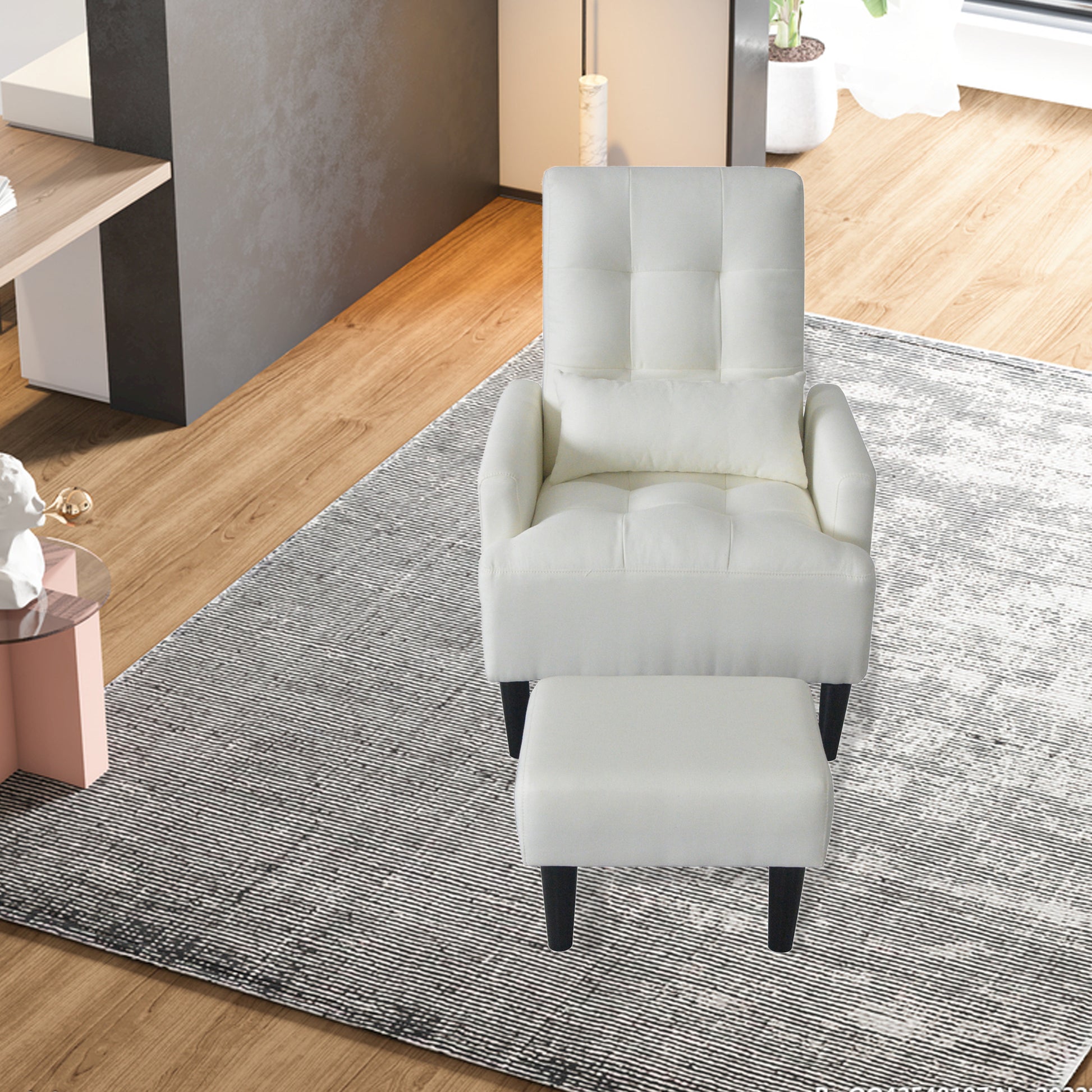 Redde Boo Brand Modern Design Living Room Cream White Recliner Soft Cozy Sofa Chair With Ottoman Cream White Foam Fabric