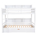 Twin Size Bunk Bed With Built In Shelves Beside Both Upper And Down Bed And Storage Drawer,White White Pine