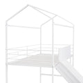 Metal House Bed With Slide, Twin Size Metal Loft Bed With Two Sided Writable Wooden Board White White Metal