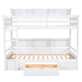 Twin Size Bunk Bed With Built In Shelves Beside Both Upper And Down Bed And Storage Drawer,White White Pine