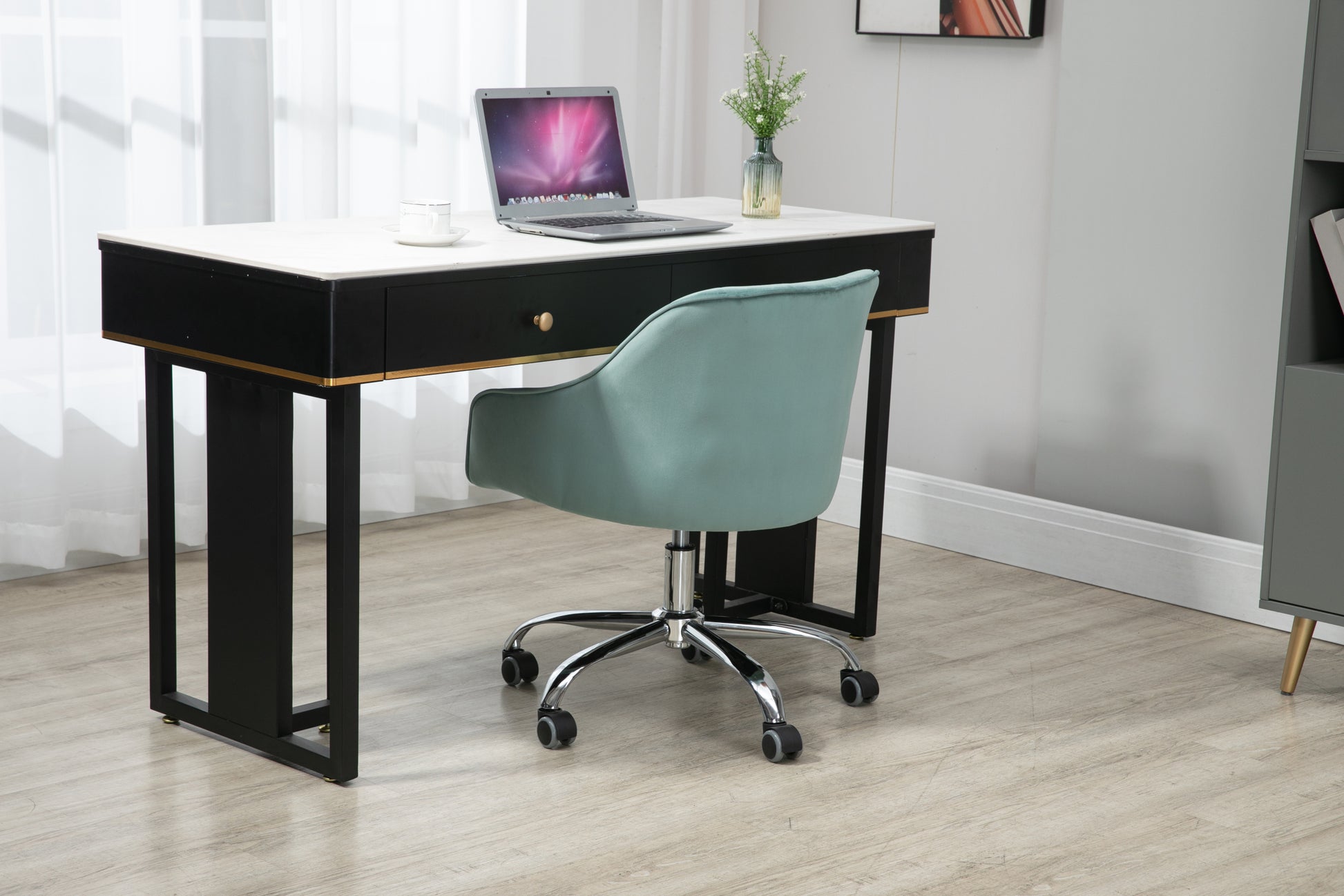 Coolmore Velvet Home Office Desk Chair, Modern Cute Computer Chair, Wheels Swivel Height Adjustable Swivel Task Chair For Home Office Mint Green Velvet Mint Green Foam Metal