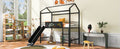 Metal House Bed With Slide, Twin Size Metal Loft Bed With Two Sided Writable Wooden Board Black Black Metal