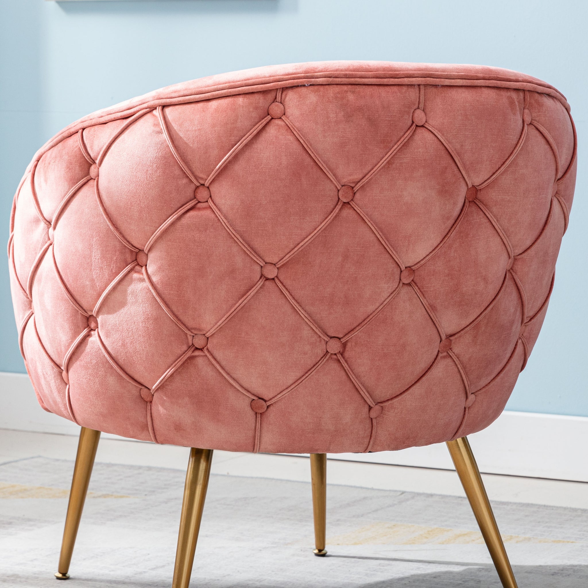 Gorgeous Living Room Accent Chair 1Pc Button Tufted Back Covering Rose Color Velvet Upholstered Metal Legs Rose Primary Living Space Ultra Modern Fabric