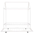 Twin Size Kids House Bed With Trundle, Metal House Bed White White Metal