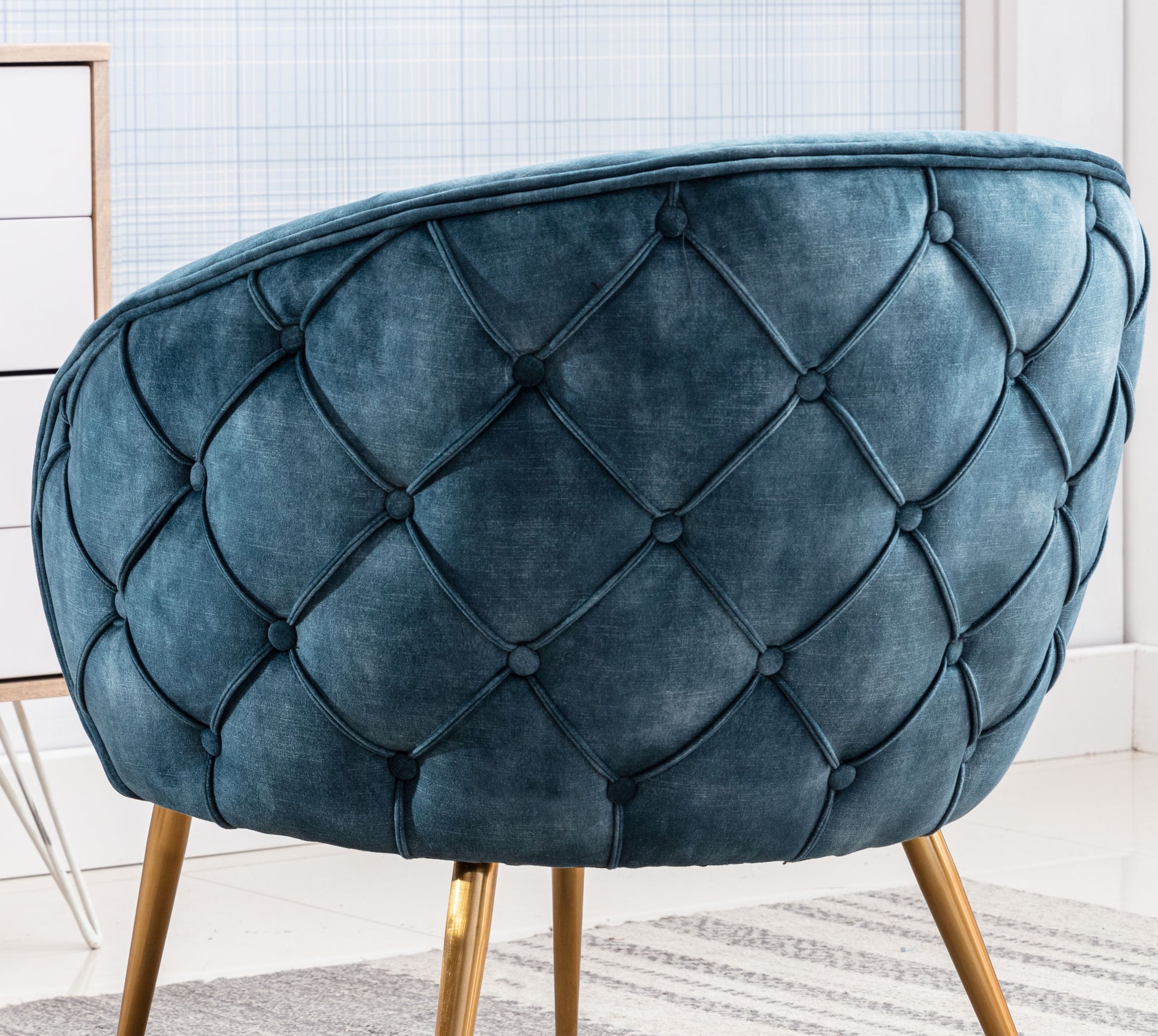 Gorgeous Living Room Accent Chair 1Pc Button Tufted Back Covering Blue Fabric Upholstered Metal Legs Blue Primary Living Space Ultra Modern Solid Wood