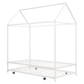 Twin Size Kids House Bed With Trundle, Metal House Bed White White Metal