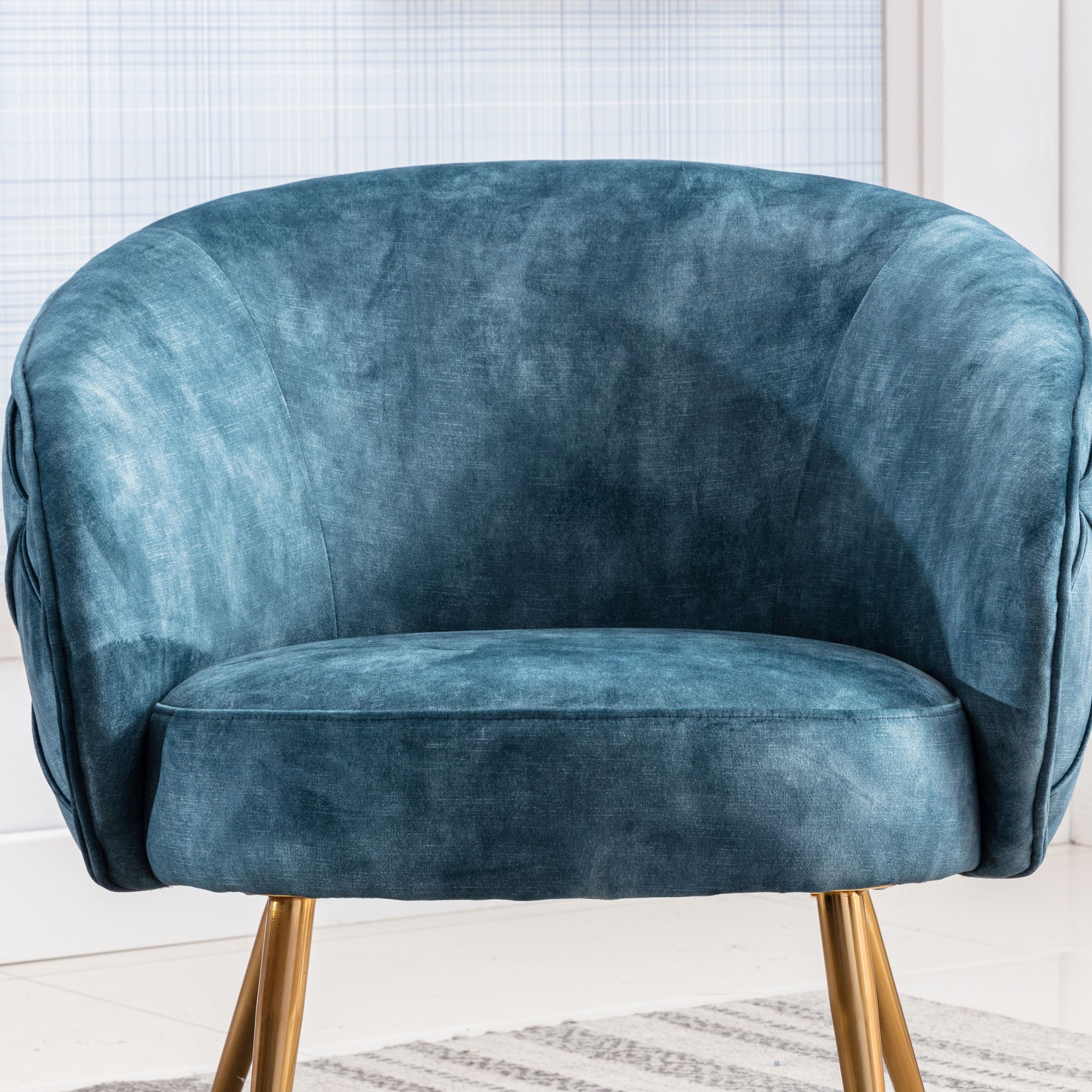 Gorgeous Living Room Accent Chair 1Pc Button Tufted Back Covering Blue Fabric Upholstered Metal Legs Blue Primary Living Space Ultra Modern Solid Wood