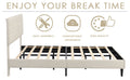 King Size Platform Bed Frame With Fabric Upholstered Headboard And Wooden Slats, No Box Spring Needed Easy Assembly, Dark Beige Beige Metal & Wood